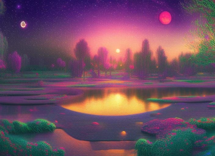 Desert Lake at Night: Cosmic Astral Illustration