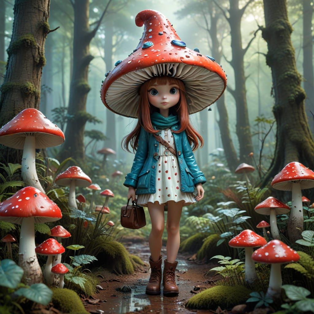 3d whimsical mushroom  character