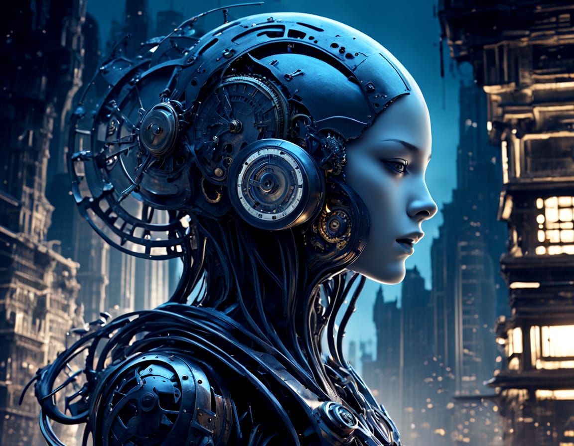 Clockwork City Engulfed in Dark Fantasy