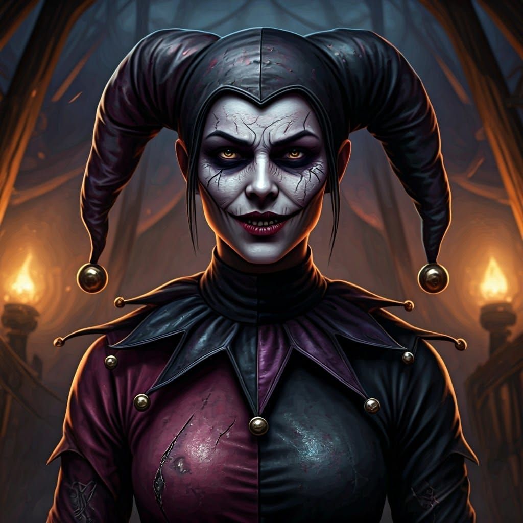 Demonic Jester in Circus Tent: Dark Fantasy Concept Art