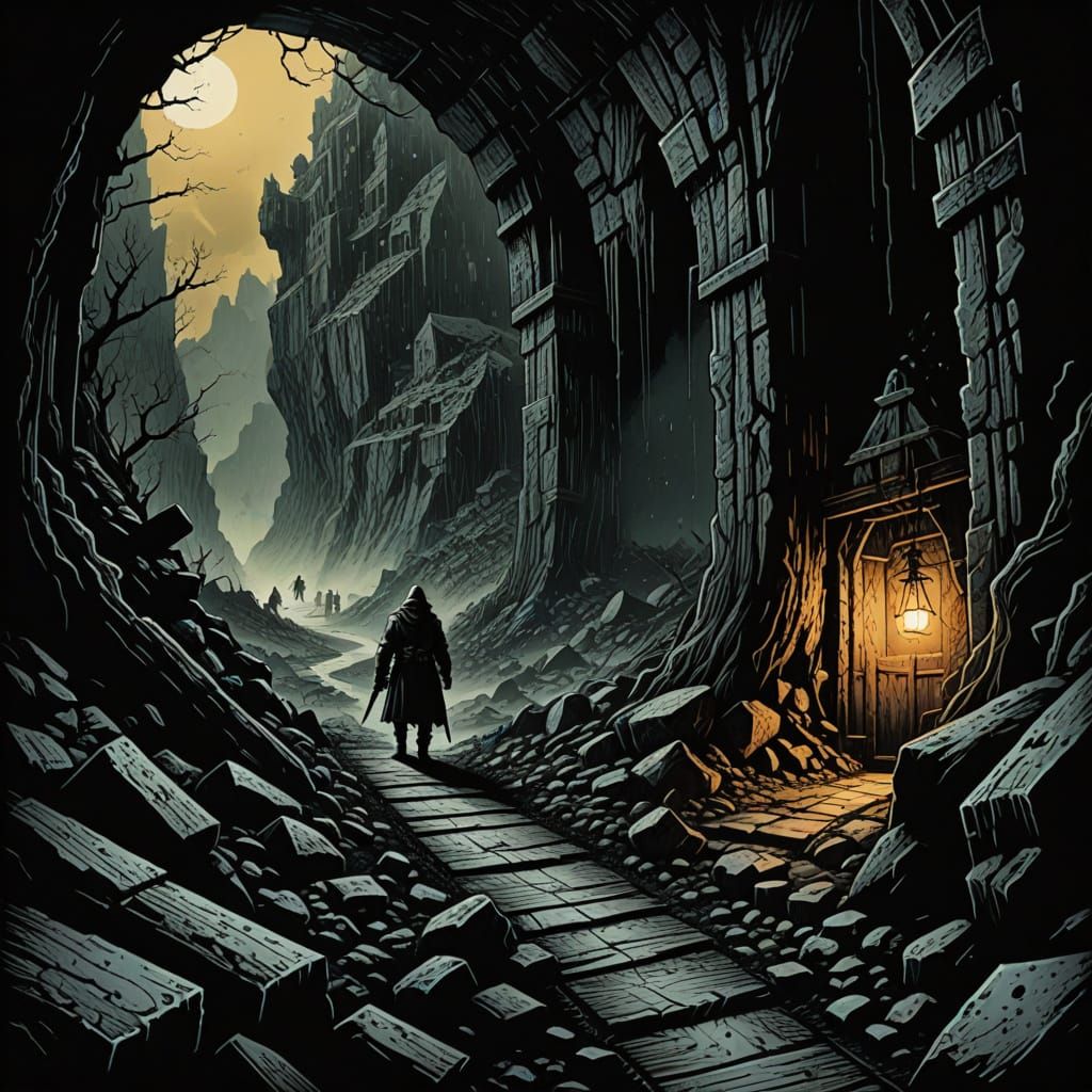 Dwarven Mines Scene in Dark Fantasy Style