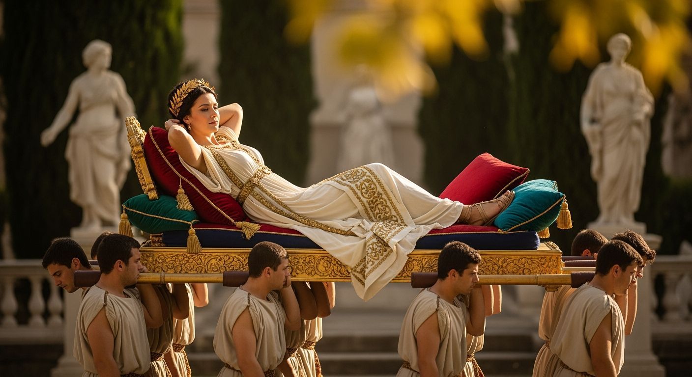 Opulent Roman Empress on Golden Litter