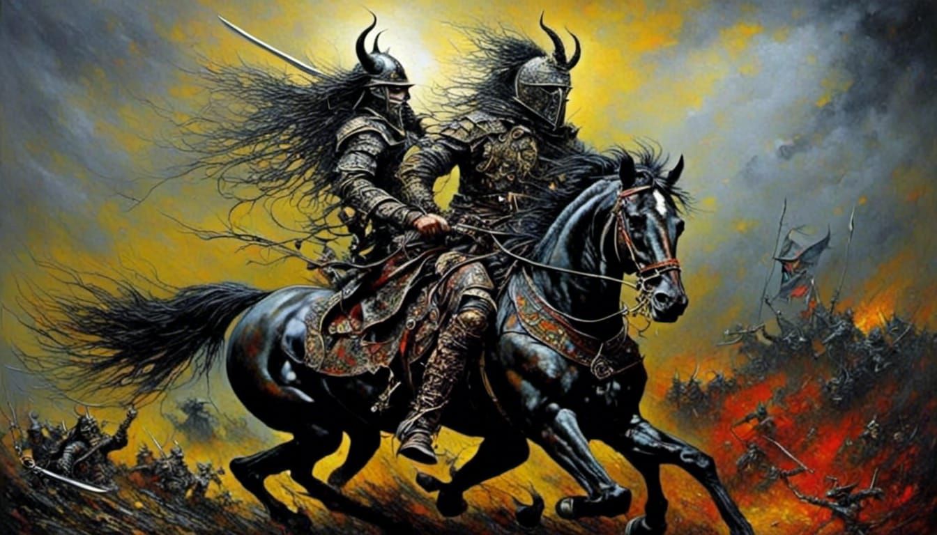 Fierce Warrior in Impasto Style Battle