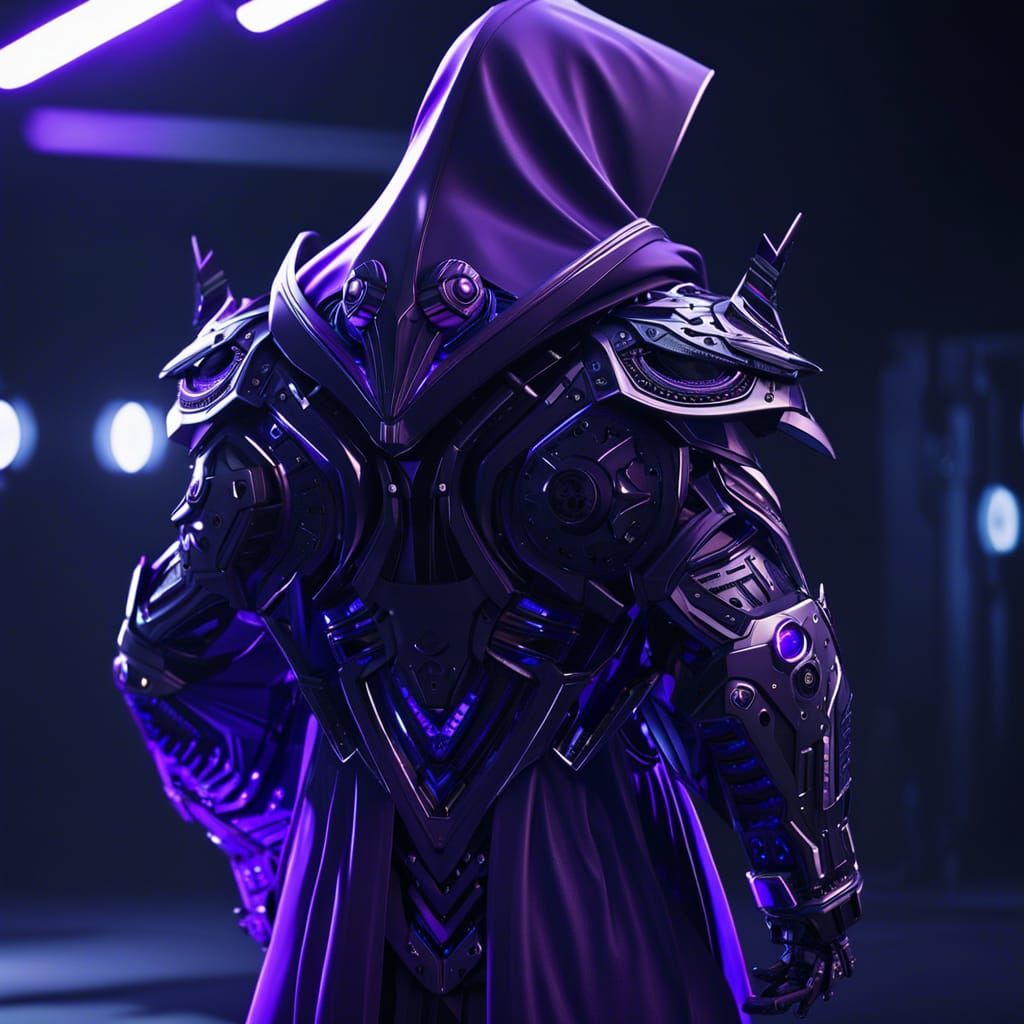 Masked Figure in Purple Robe with Mech Details