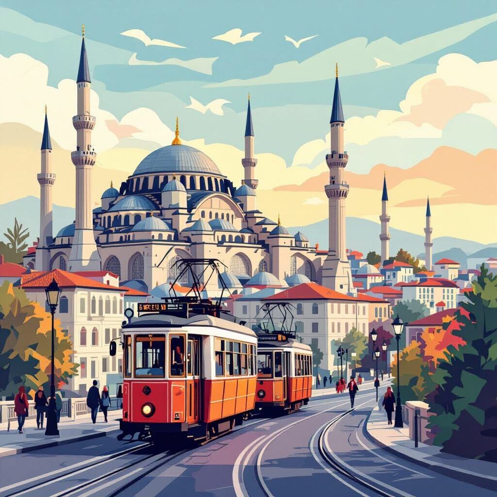 Istanbul View with Hagia Sophia in Abstract Fractal Style