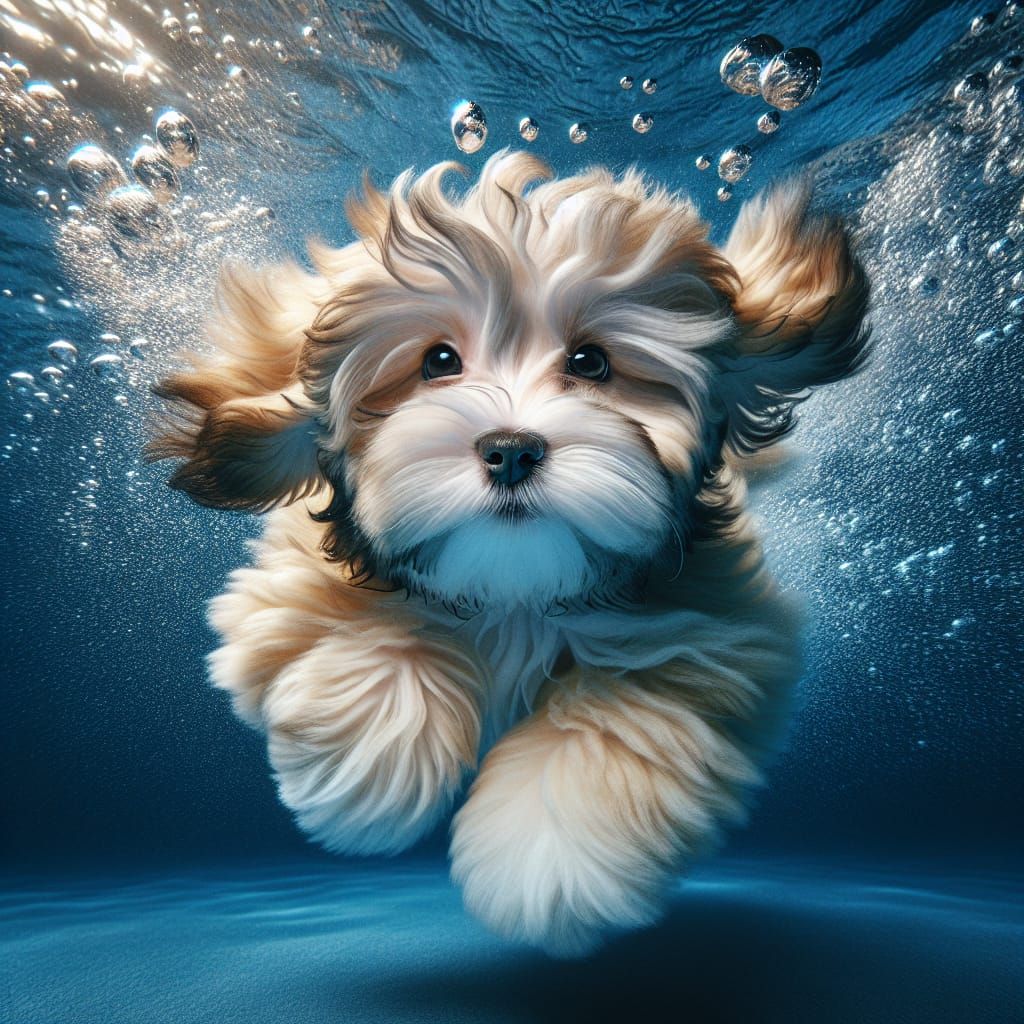 Fluffy Havanese Puppy's Underwater Swim Adventure
