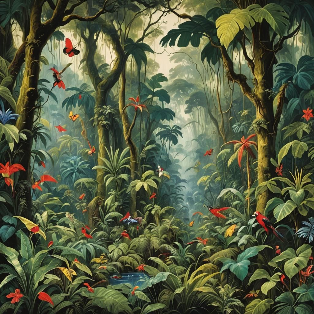 Fantasy Rainforest Scene in Classical Style