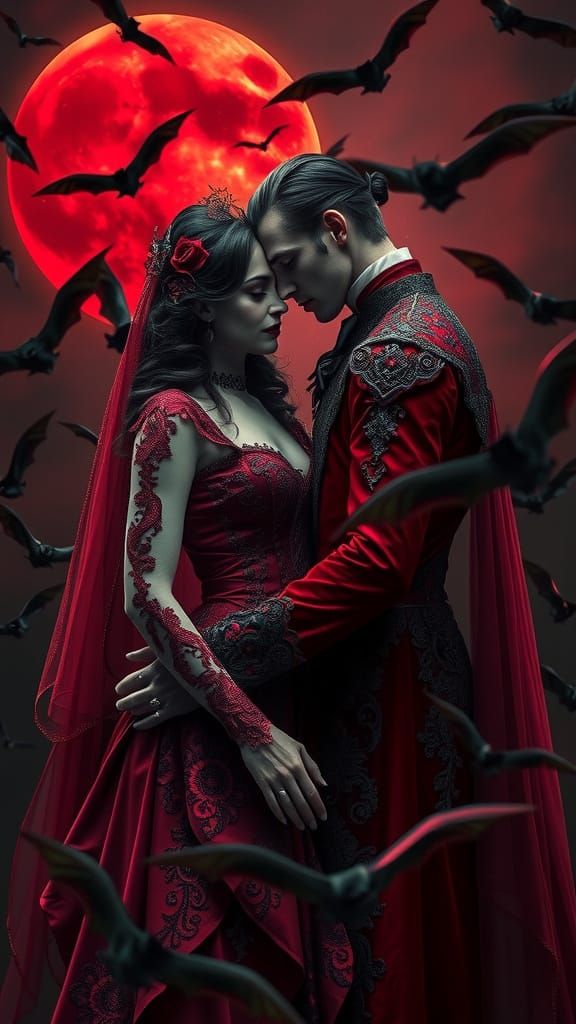 Eternal Vampire Lovers Bask in Crimson Moonlight