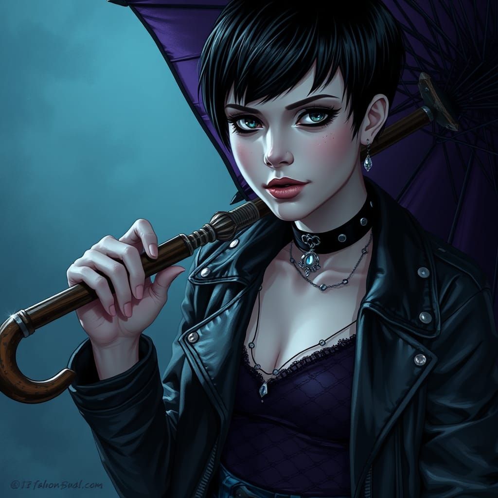 Gothic Portrait of Death of the Endless in Comics Style