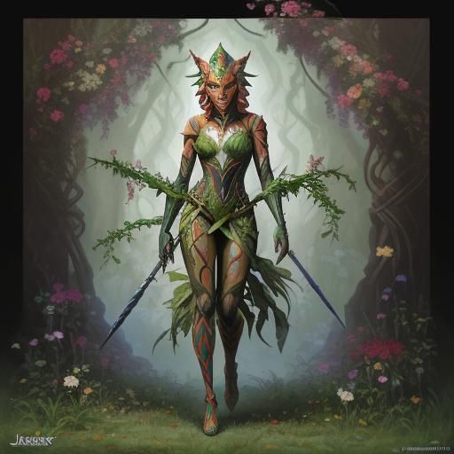 Ahsoka and Poison Ivy Hybrid in Oil Painting Style