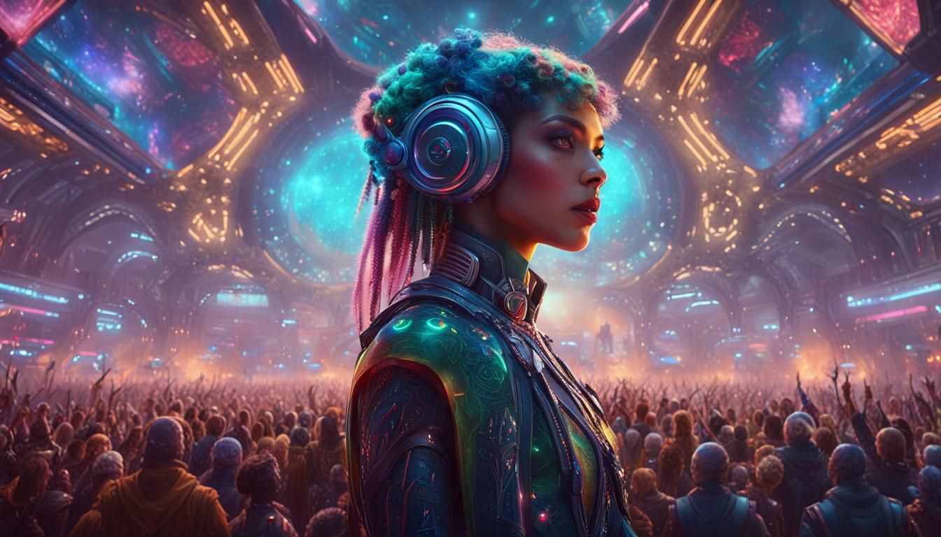 Futuristic Singer Performing for Aliens: Digital Art