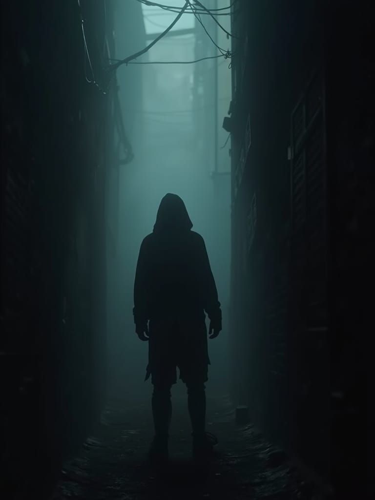 Silhouette of a Hooded Stranger in an Alley / Modern Scare