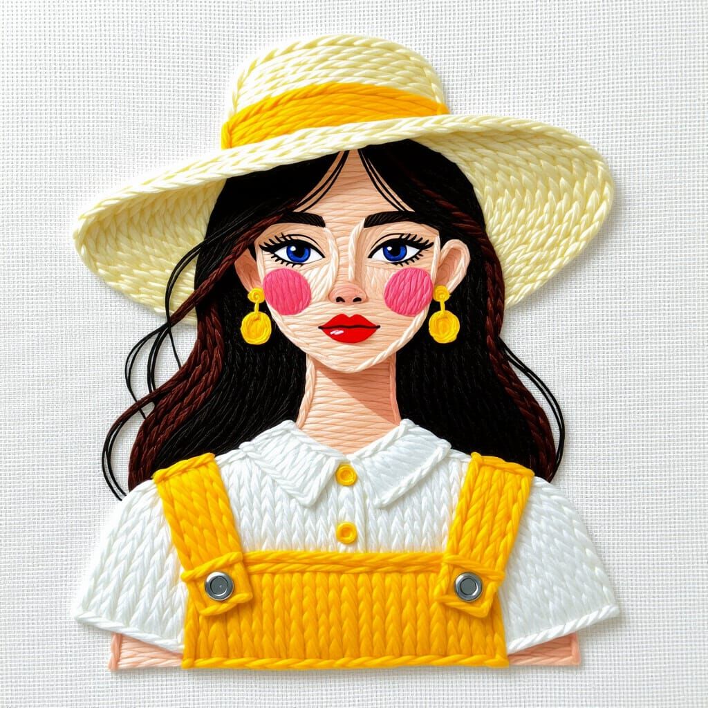 Fashionable Girl: White and Yellow Thread Applique