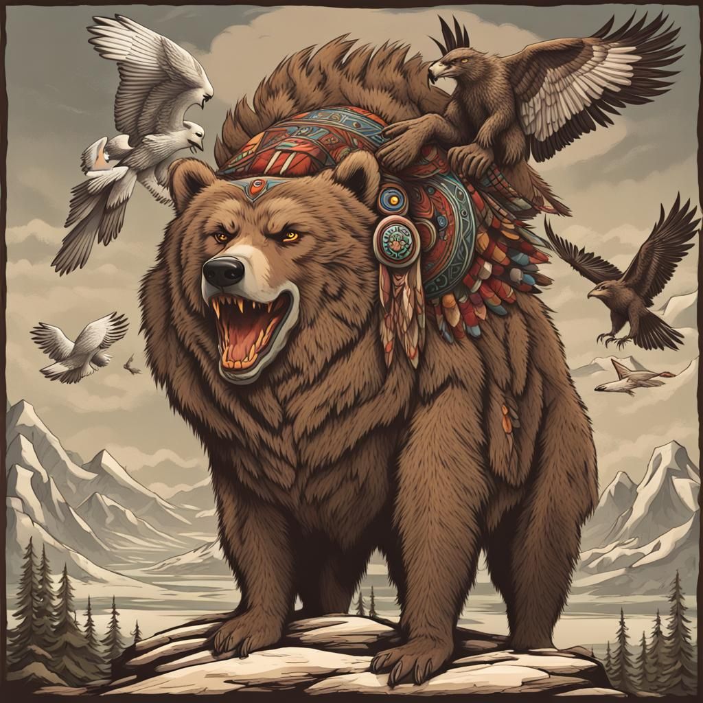 a totem, bear, eagle, wolf, strong against an enemy from beyond