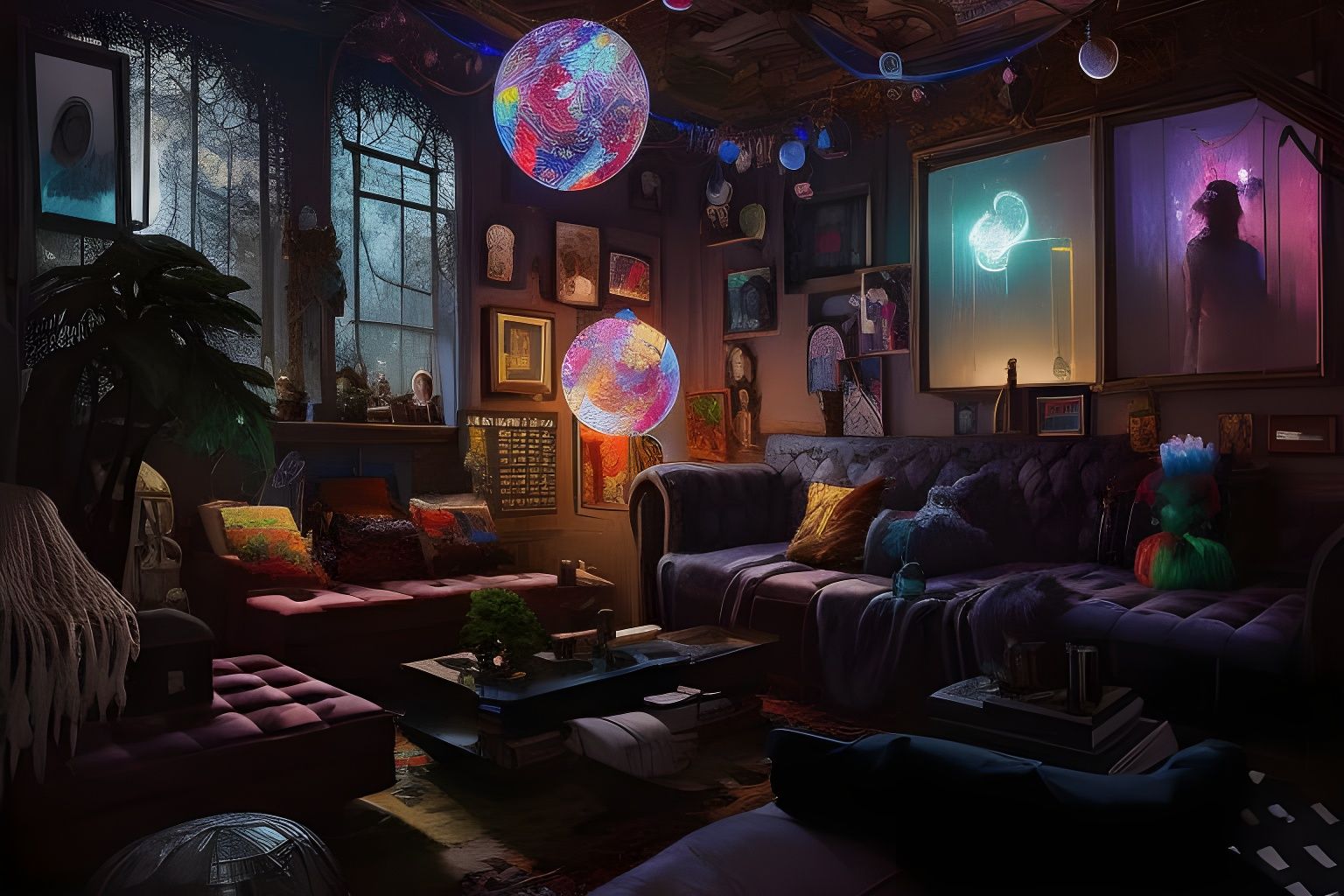 Party Clubhouse Living Room with String Lights