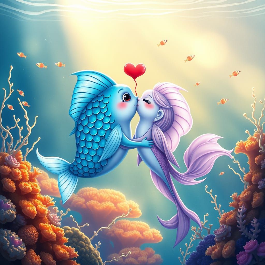 Whimsical Oceanic Romance in Vibrant, Fantastical Style