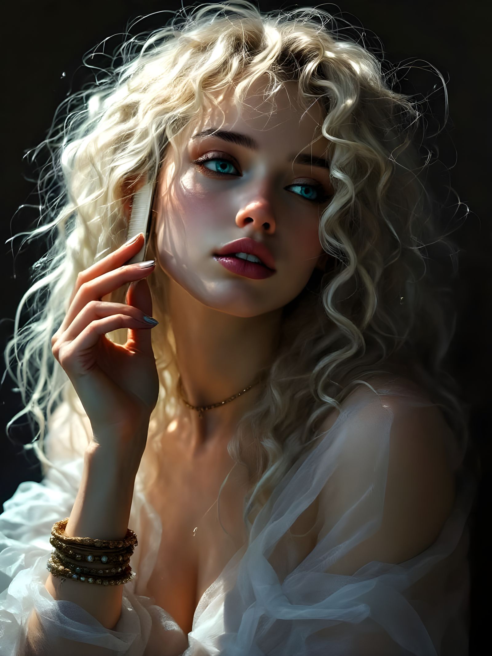 Glad Woman in Thermal Bath, in the Style of Baroque Masters