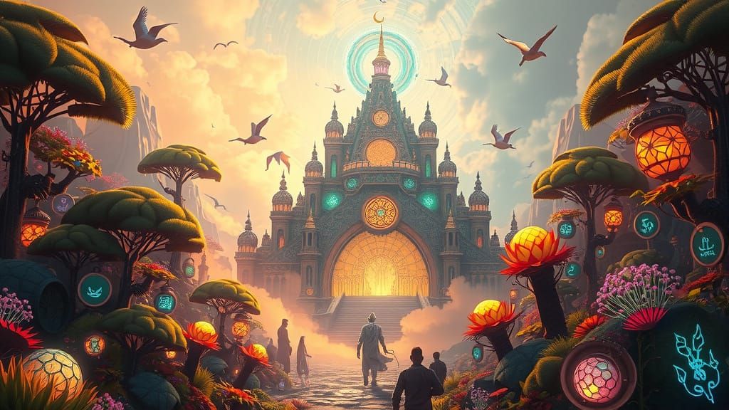 Ethereal Temple of Life in Futuristic Concept Art Style