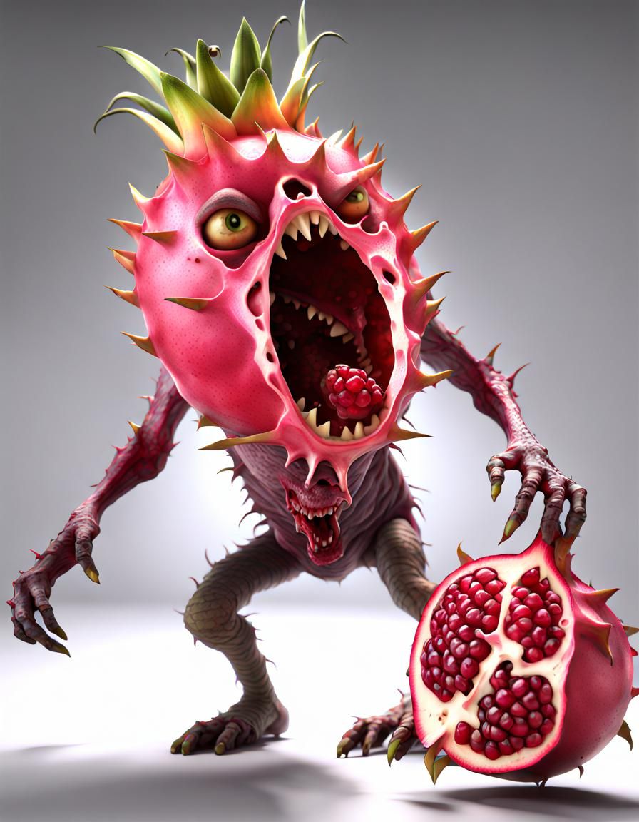 Zombie Pomegranate and Dragon Fruit in 3D