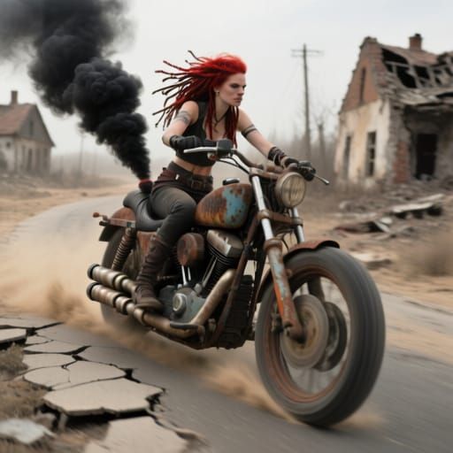 Post-Apocalyptic Raider Speeds Through Wasteland on Motorcyc...