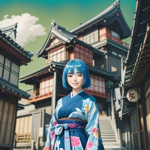 Stylized Anime Girl in Vibrant Japanese Cityscape