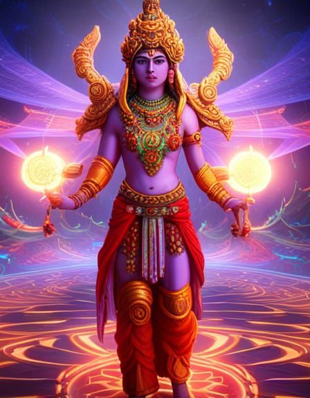 Hindu-Futurism: Radiant Katyayani with Sword and Lotus