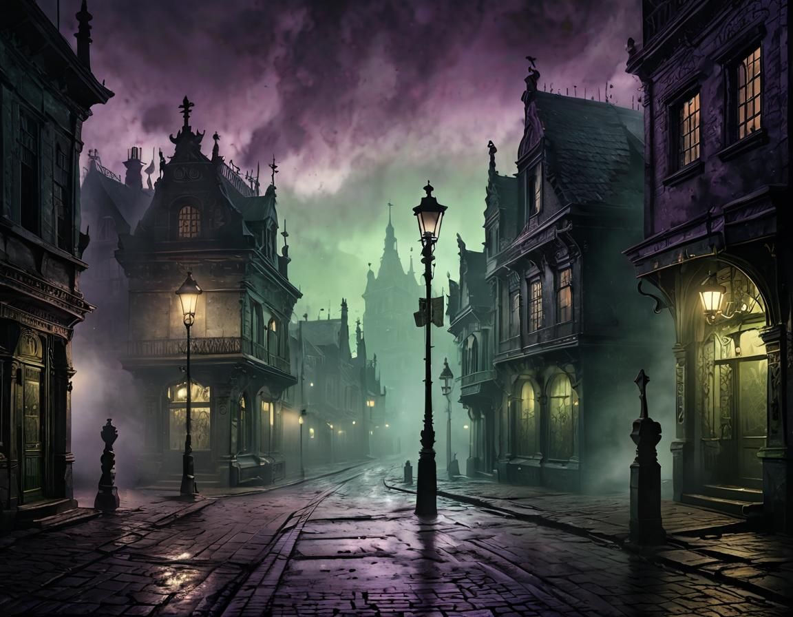 Ethereal Nighttime Scene in a Mysterious, Fog-Shrouded Medie...