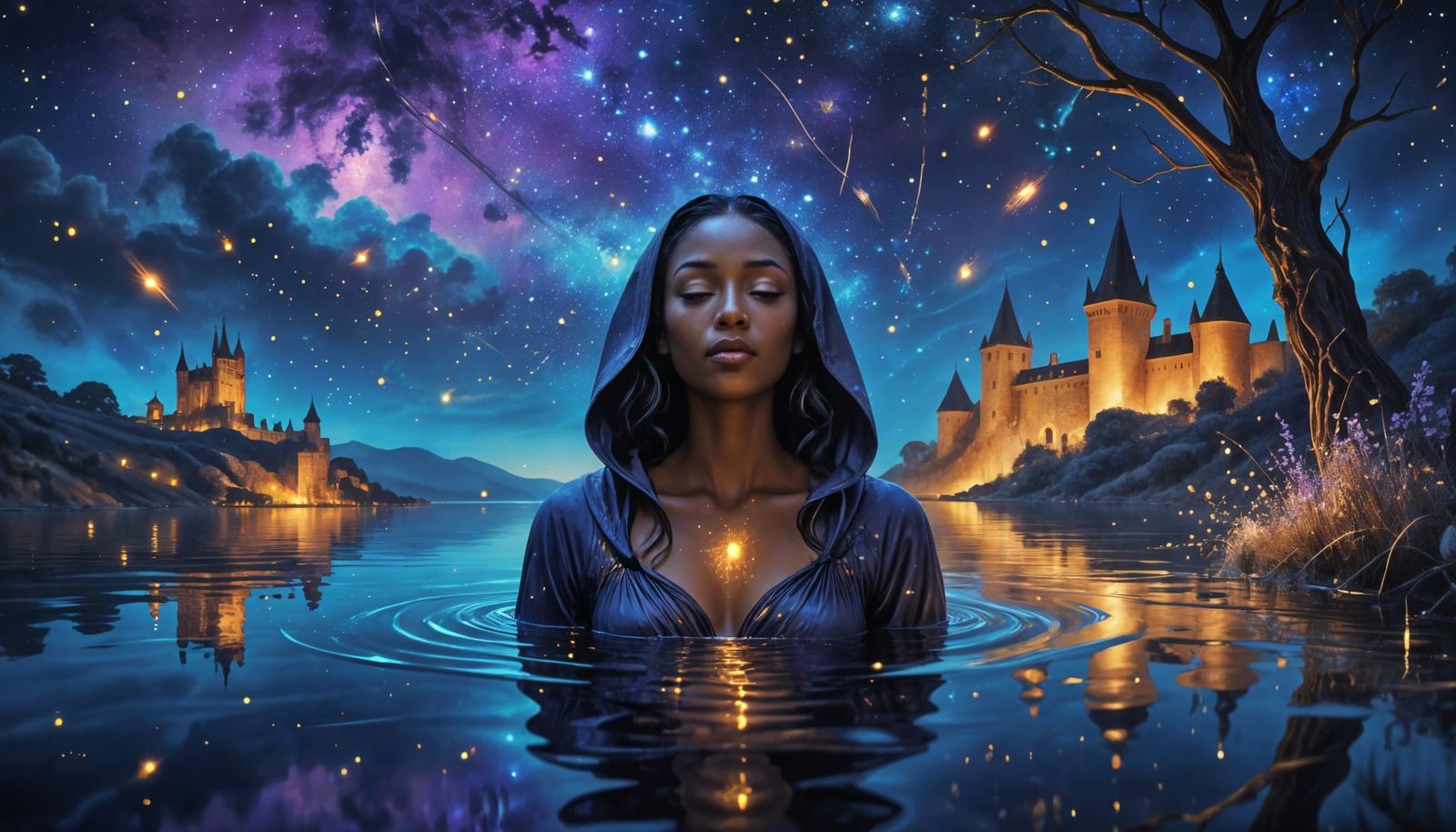 Mysterious Lady on Starry Night