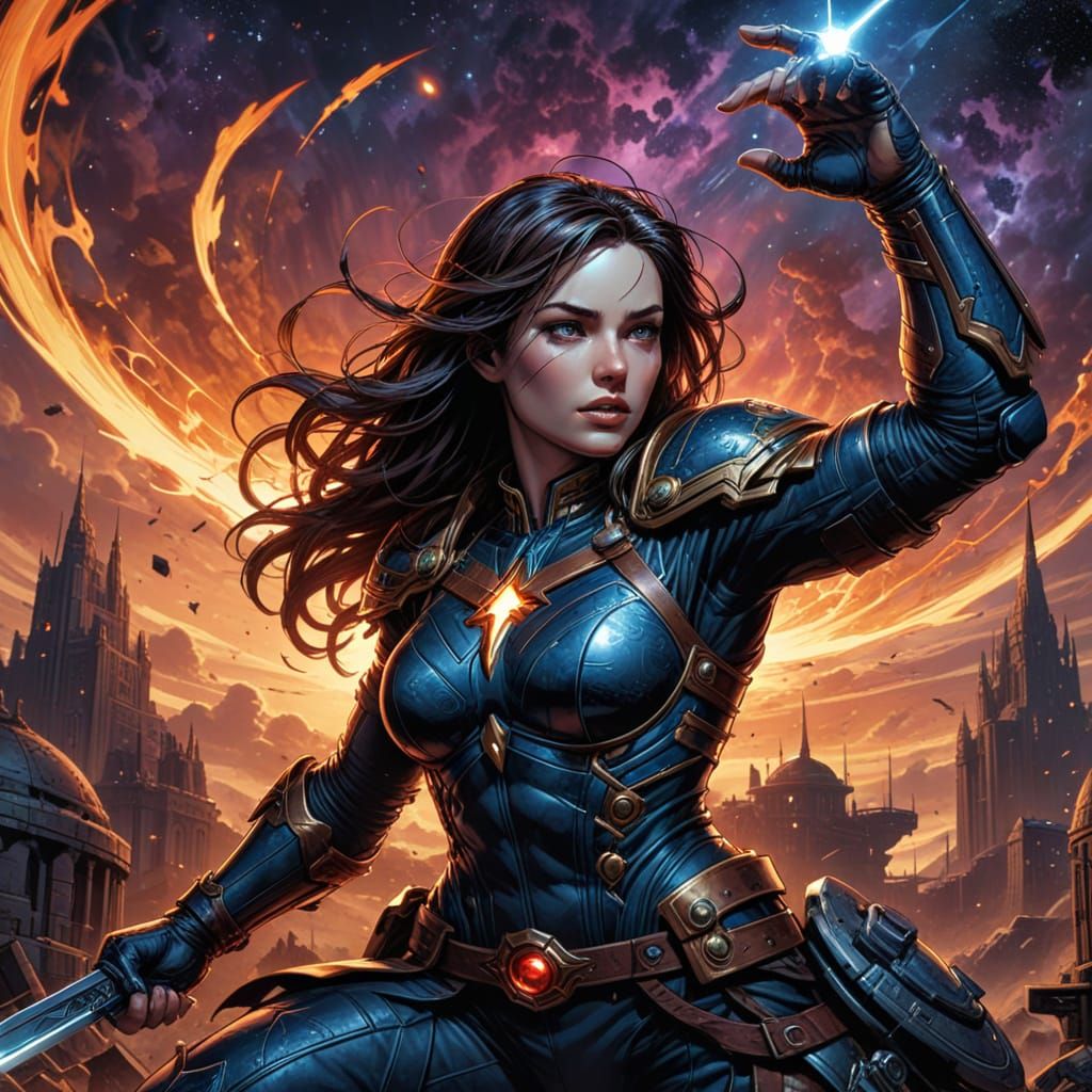 Dynamic Comic Book Art in a Futuristic Aesthetic