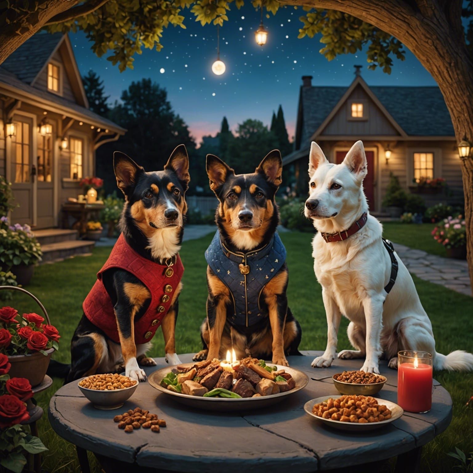 Dogs Share Romantic Dinner Under the Stars