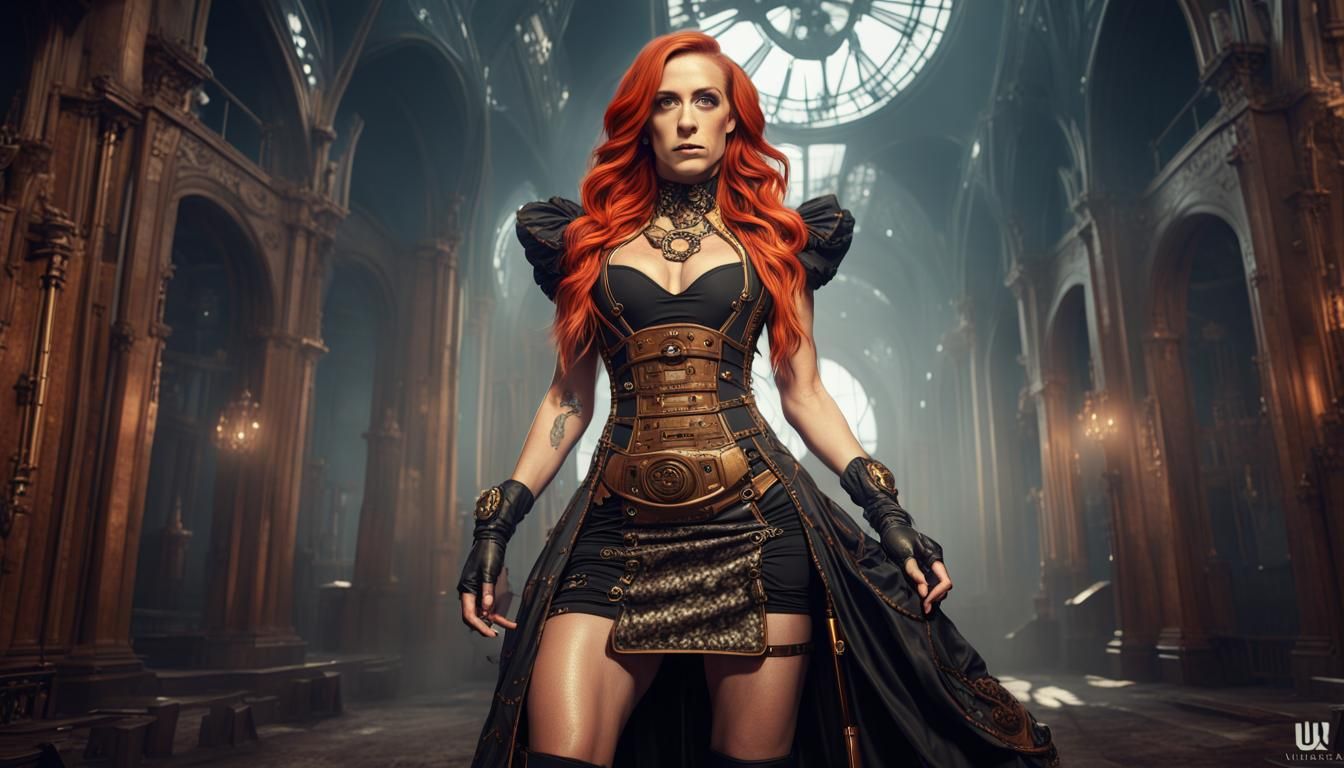 Becky Lynch in a steampunk dress