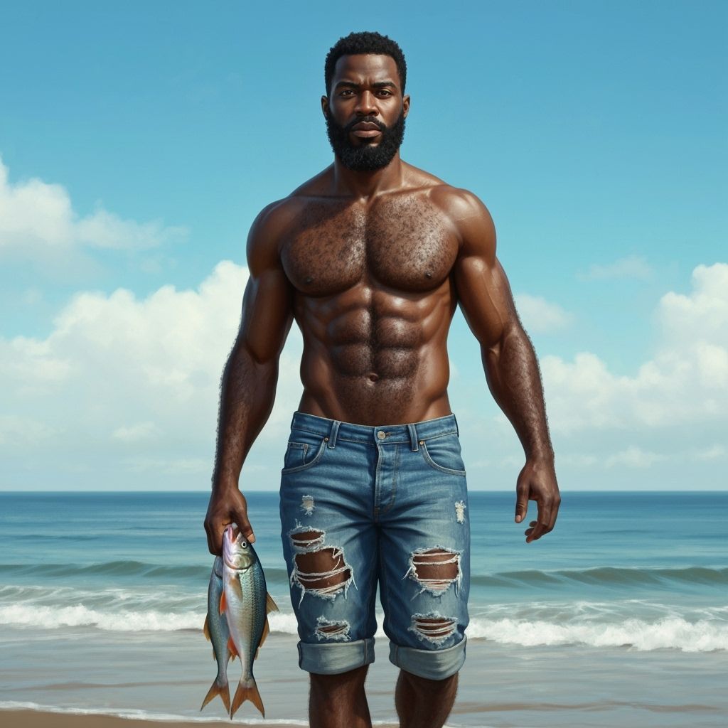 African Fisherman with Fish on Beach