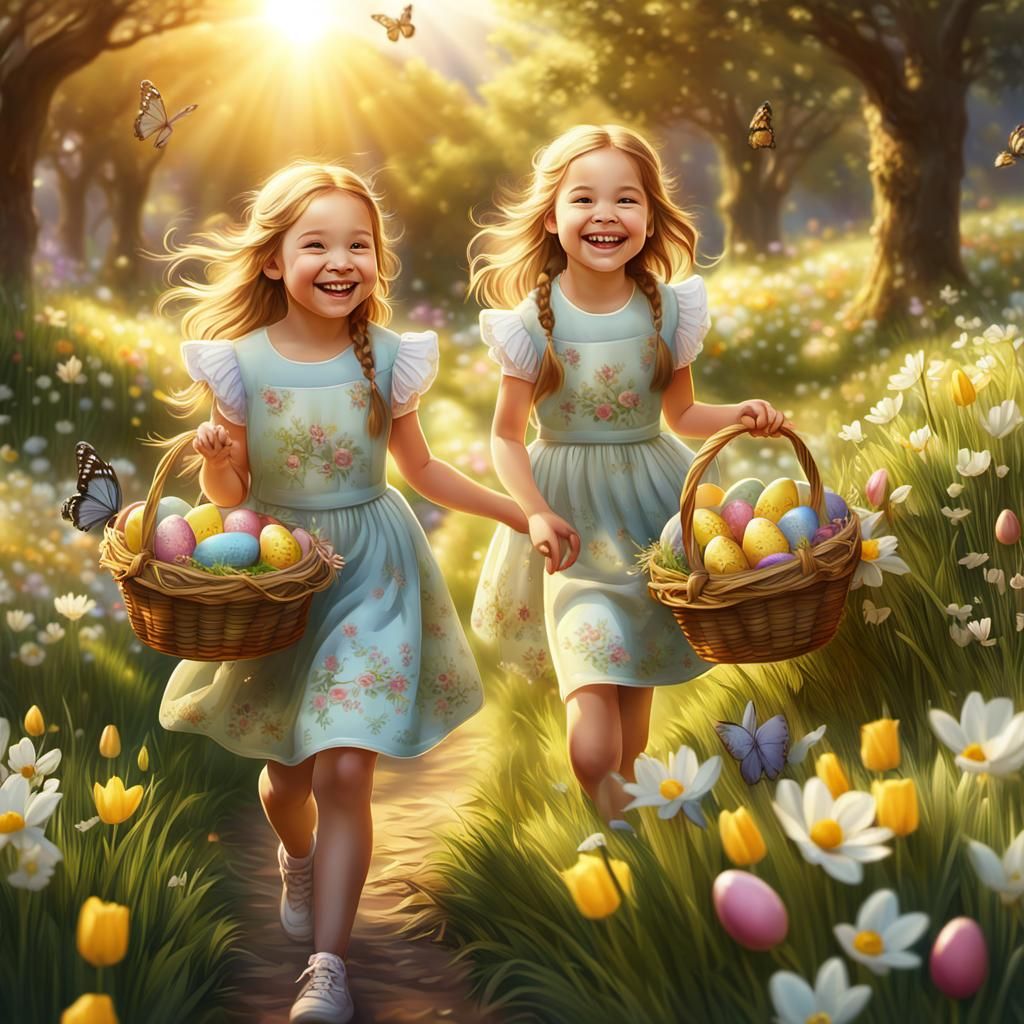 Joyful Sisters Easter Egg Hunt at Golden Hour