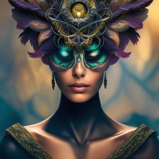 Mutant Bird Goddess Portrait in Psychedelic Style