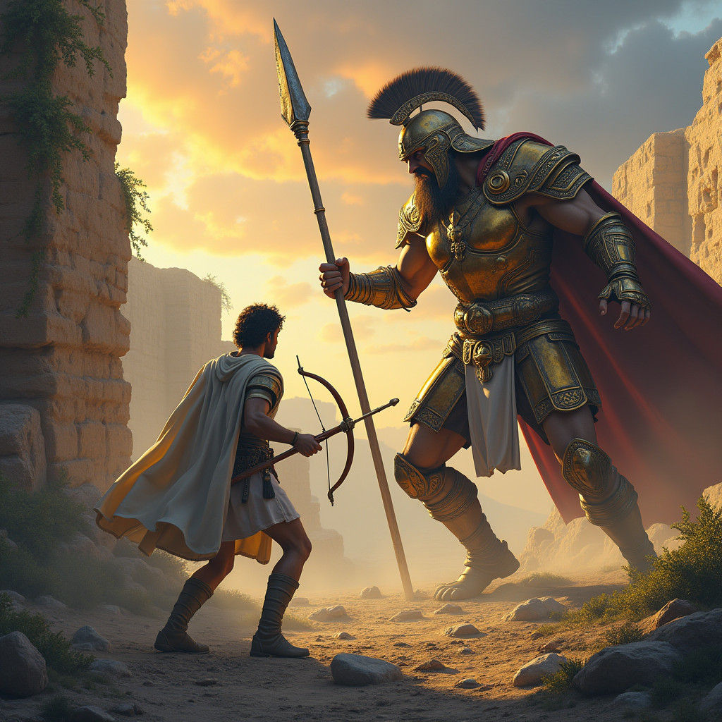 David and Goliath Battle: Hyper-Detailed Matte Painting