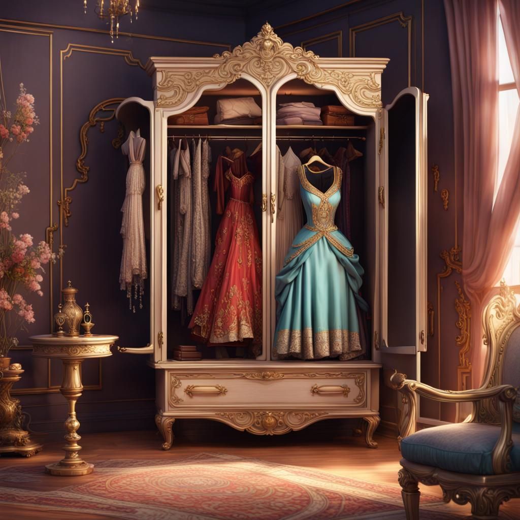 Princess Wardrobe with Dresses and Jewels, Digital Art