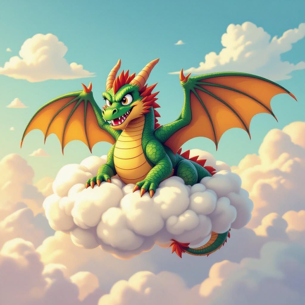 Dragon's Cloud Tangle: A Comical Sky Mishap