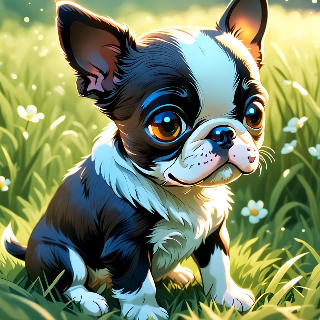 Adorable Boston Terrier Puppy in Disney Animation Style