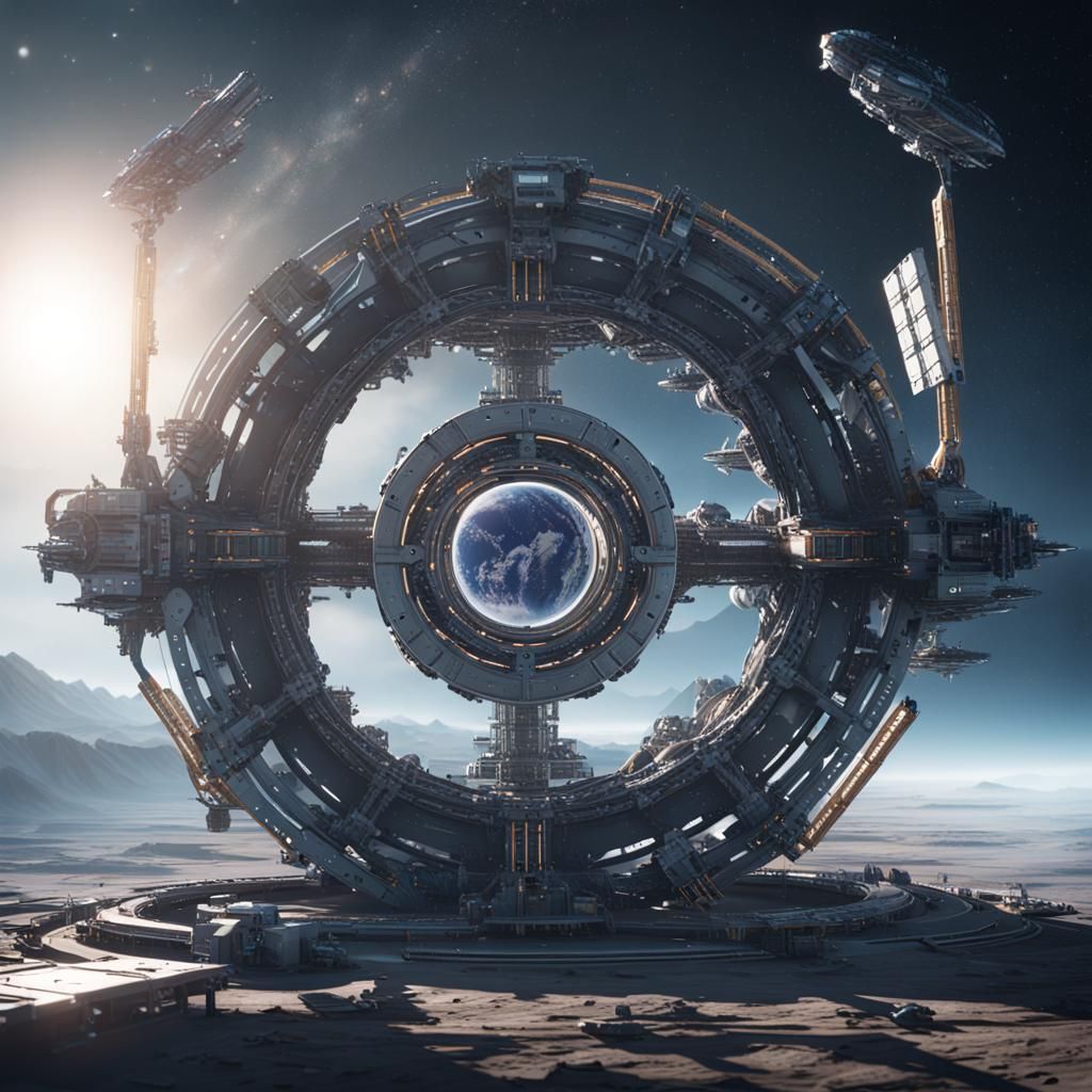 Earth Orbit Space Station Construction: Sci-Fi Rendering