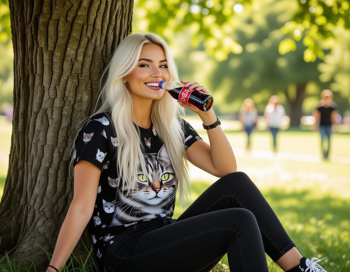 Woman with Blonde Hair Relaxing Under a Tree