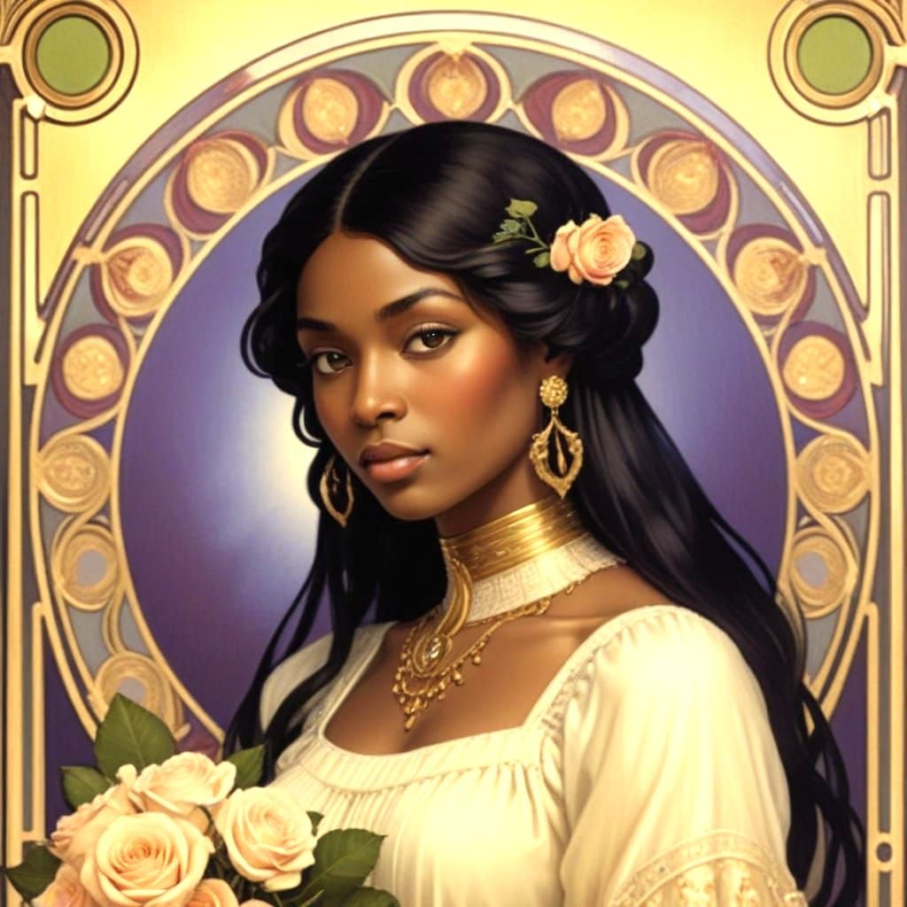 Art Nouveau Portrait of Serene Nubian Woman