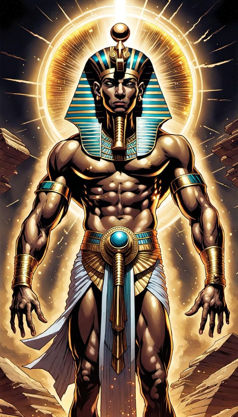 Powerful Egyptian God Emitting Gold Energy