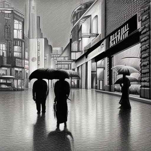 Detailed Cityscape Painting in Retrofuturist Style