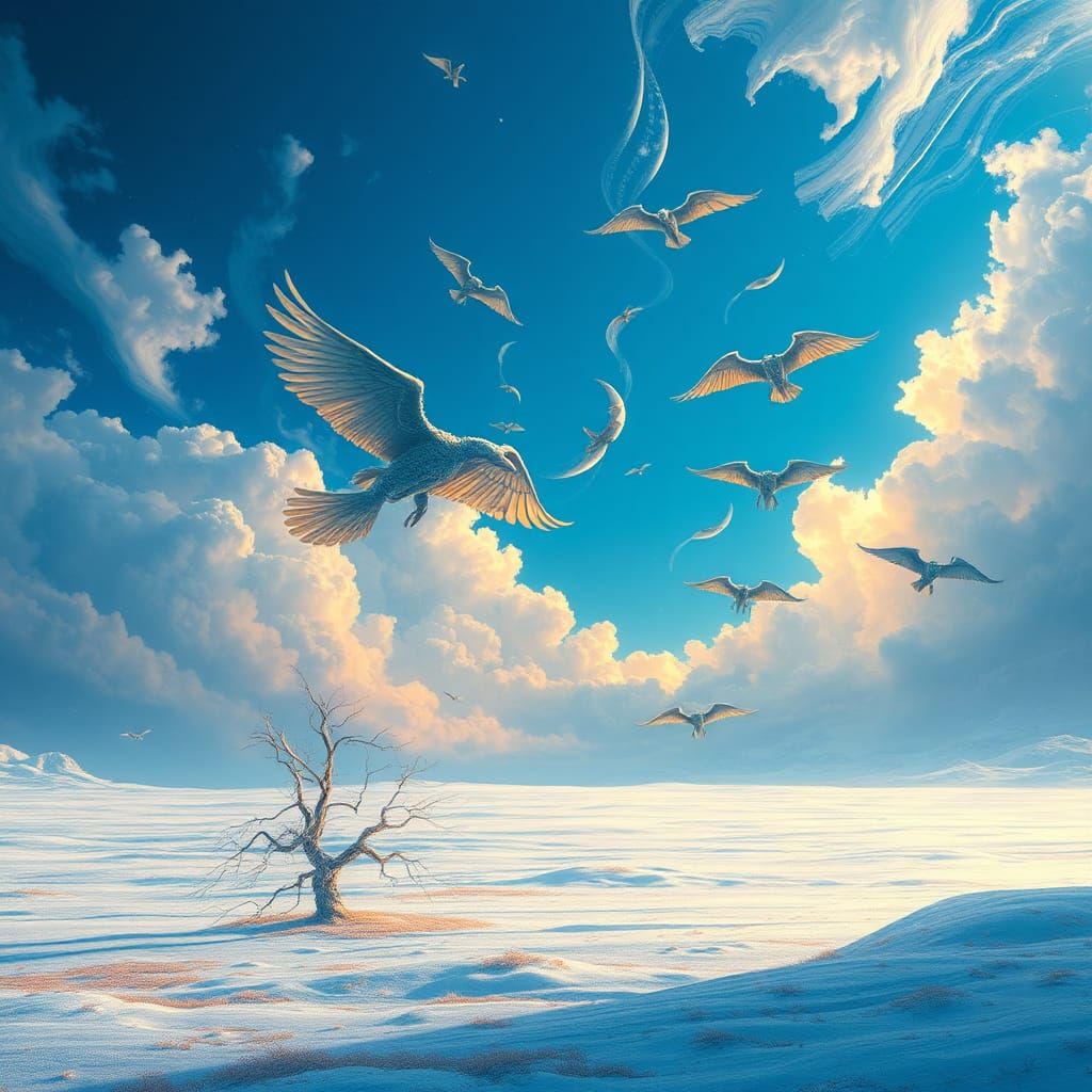 Celestial Landscape with Mythical Creatures in Digital Art S...