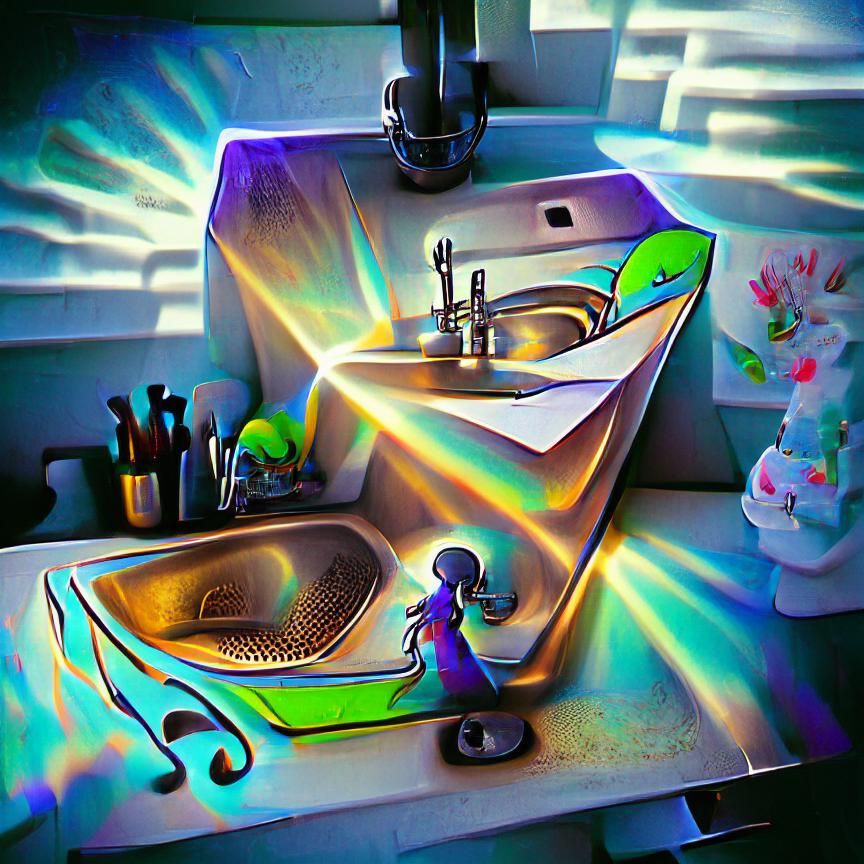Surreal Singing Sink: Neon Holographic Illustration