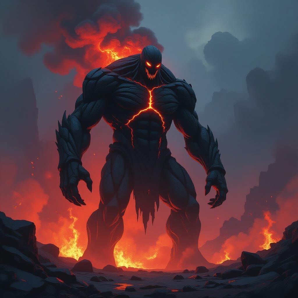 Obsidian Creature Emerges: Volcanic Epic Realism