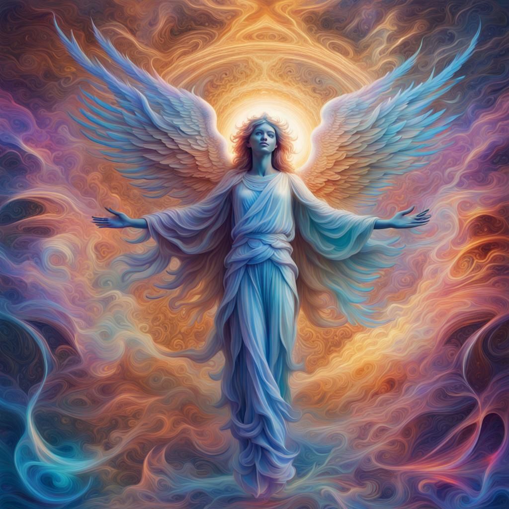 Astral Angel of Peace in Holographic Illustration