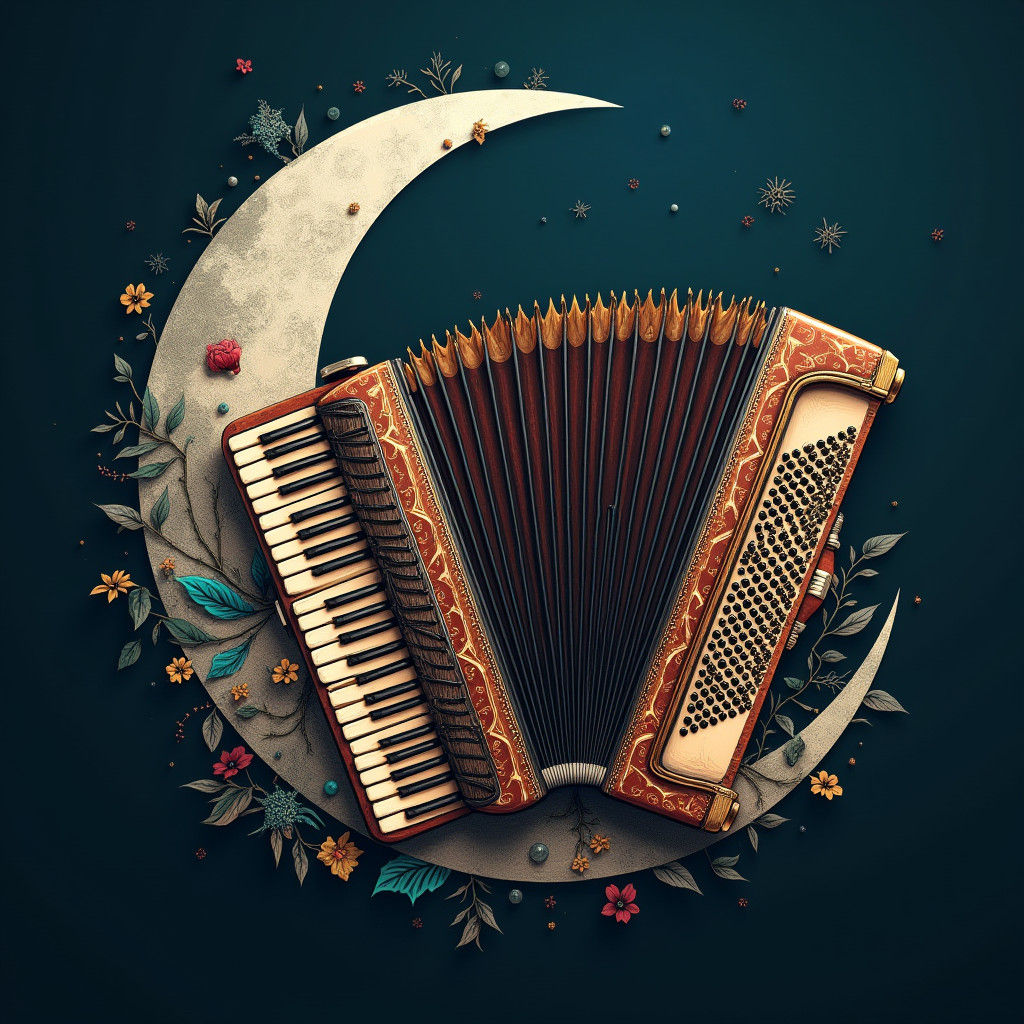 Dotwork Tattoo Design: Moon and Accordion