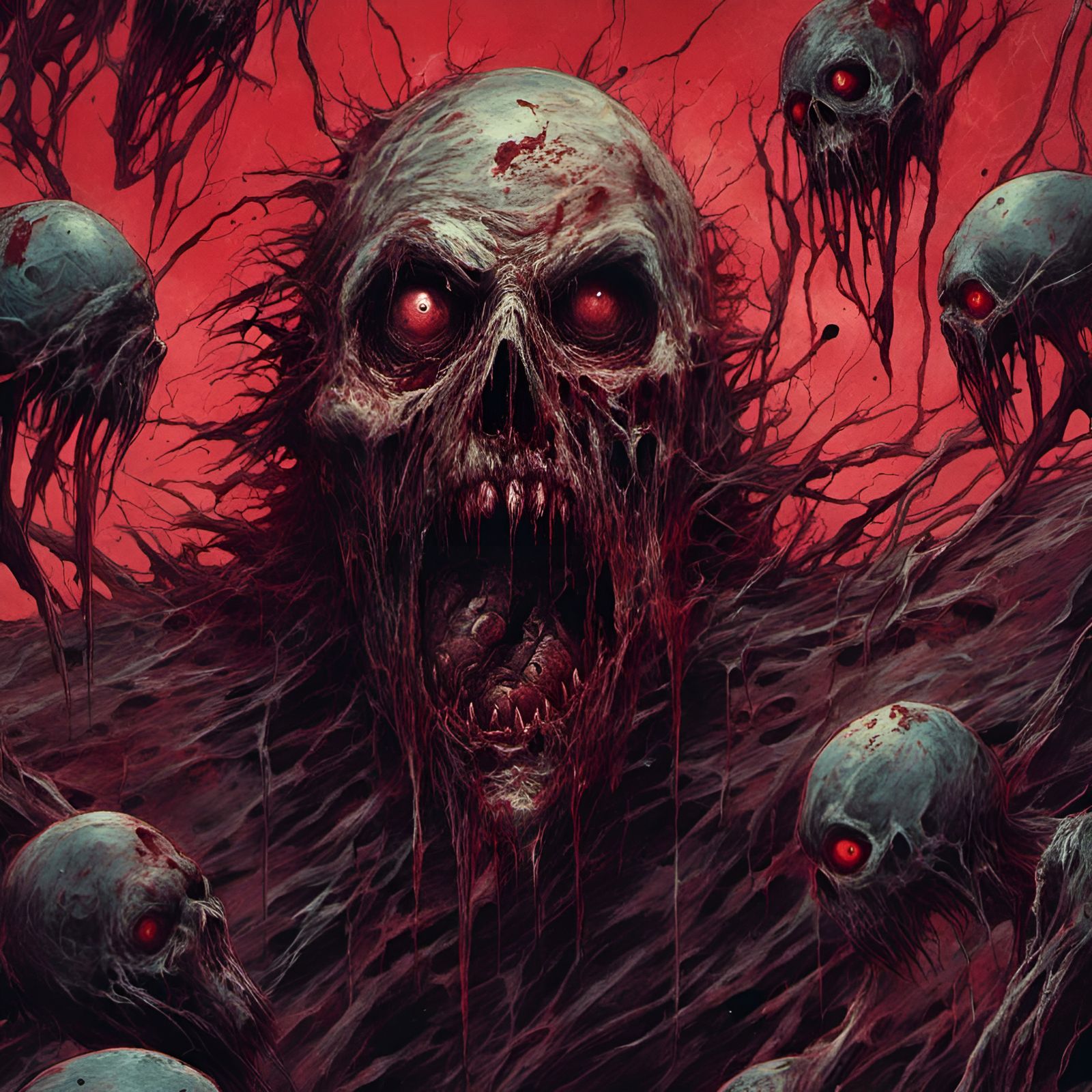 Bloody Zombie Screaming in Macabre Illustration Style