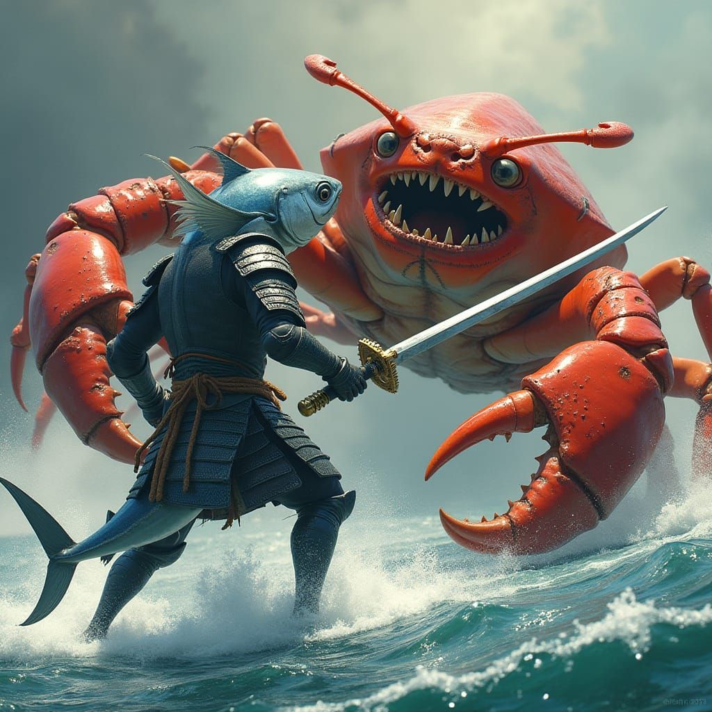 Armored Tuna Samurai Ready for Crab Battle